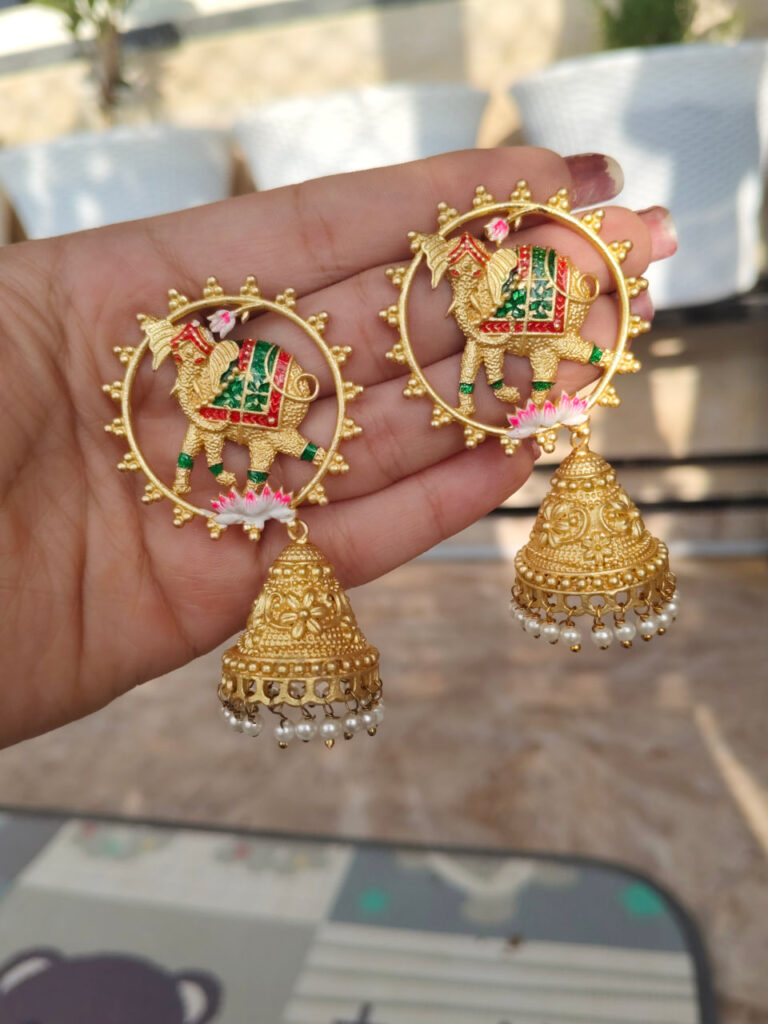 Exquisite Gold Plated Meenakari Elephant Earrings | Traditional Ethnic Jewelry for Women
