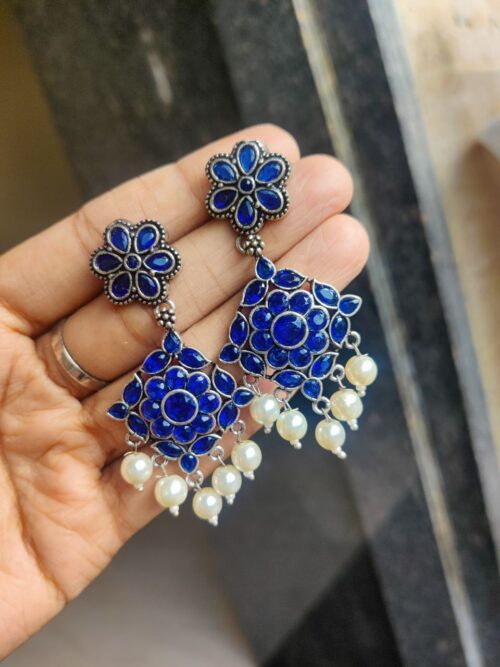 Oxidised Stone Work Dangler Earrings | Stylish Ethnic Jewelry for Women