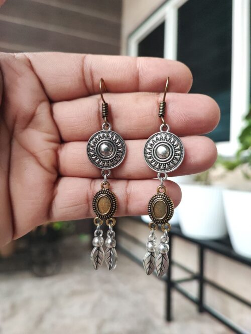 German Silver Golden Mix Lightweight Earrings | Stylish Ethnic Partywear Jewelry for Women