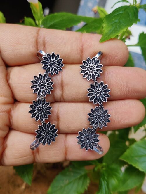 Stylish Oxidised Flower Design Earcuff | Unique Contemporary Jewelry for Women - Image 2