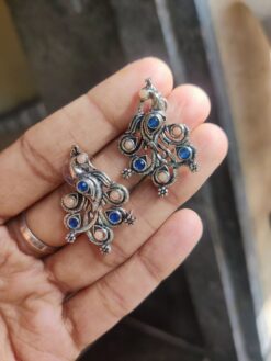 Oxidised Peacock Stud Earrings | Traditional Ethnic Jewelry for Women