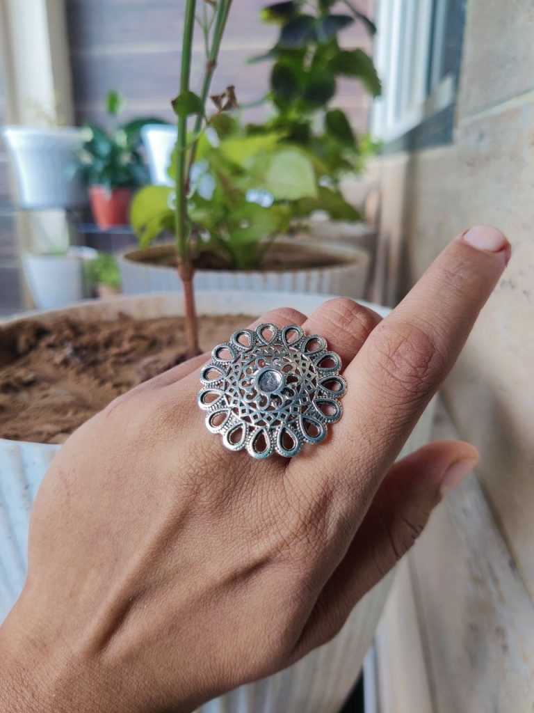Stylish Oxidised Ring | Adjustable Silver Replica Finger Ring Jewelry for Women and Girls in Trendy Design