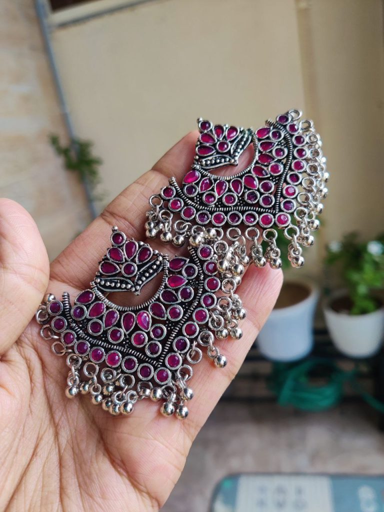 Elegant Stone Work Stud Earrings | Silver Replica Lightweight Daily Wear Jewelry for Women and Girls