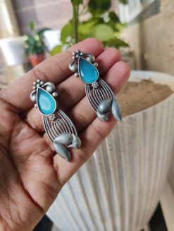 Unique Bird Monalisa Earrings | Silver Replica Oxidized Stone Jewelry for Women and Girls in Stylish Design