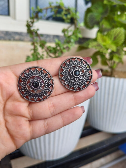 Elegant Oxidised Round Stud Earrings | Stylish Daily Wear Ethnic Jewelry for Women