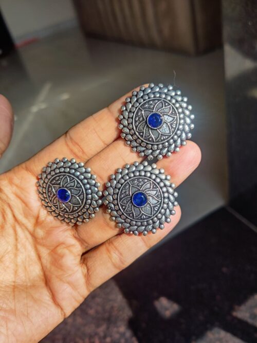 Oxidised Round Design Ring Earrings Combo ? Elegant Ethnic Jewelry for Women