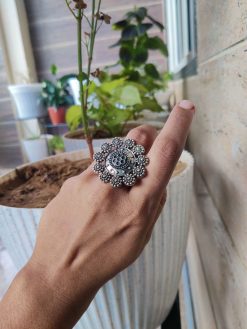 Beautiful Floral Art Ring | Silver Replica Adjustable Oxidized Finger Ring Jewelry for Women and Girls Stylish Wear