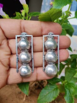 Unique German Silver 3-Pot Stud Earrings | Stylish Ethnic Jewelry for Women