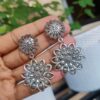 German Silver Oxidised Flower Earrings | Traditional Ethnic Dangler Jewelry for Women and Girls