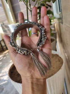 Traditional Oxidised Ghunghroo Style Bracelet | Silver Replica Adjustable Hand Jewelry for Women and Girls in Ethnic Wear