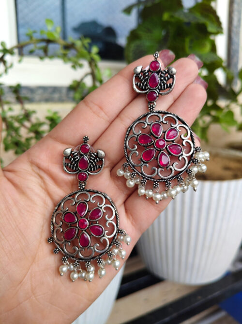 Exquisite Silver Replica Stone Work Earrings | Stylish Ethnic Jewelry for Women