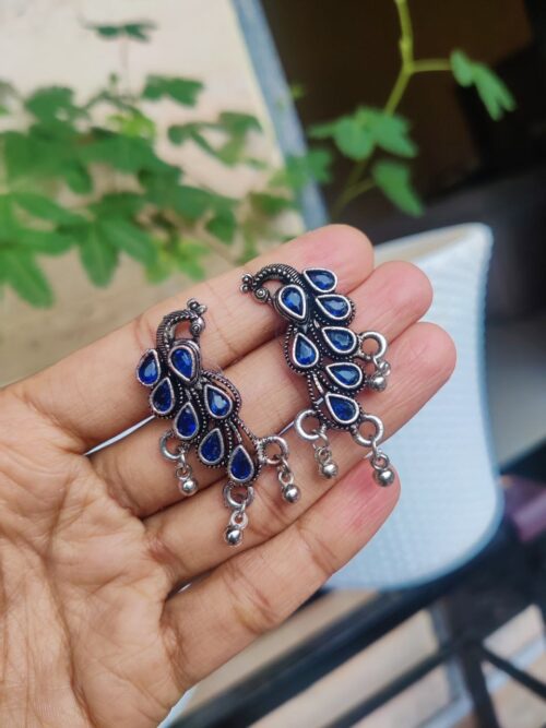 Peacock Design Stone Work Stud Earrings | Elegant Traditional Jewelry for Women - Image 2