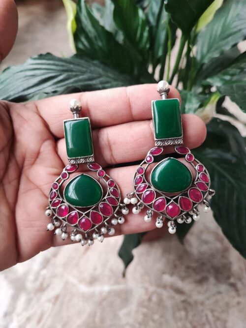 Elegant Monalisa Stone Work Dangler Earrings | Designer Oxidised Jewelry for Festive Wear