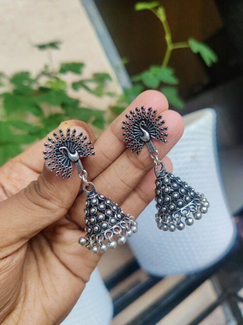 Peacock Stud Jhumka Earrings | Traditional Oxidised Ethnic Jewelry for Women and Girls
