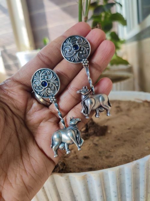 Traditional Nandi Earrings | Silver Replica Oxidized Jewelry for Women and Girls in Unique Festive and Ethnic Style