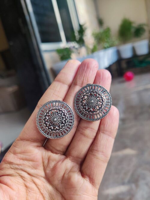Oxidised Silver Plated Round Stud Earrings ? Elegant Daily Wear Jewelry for Women
