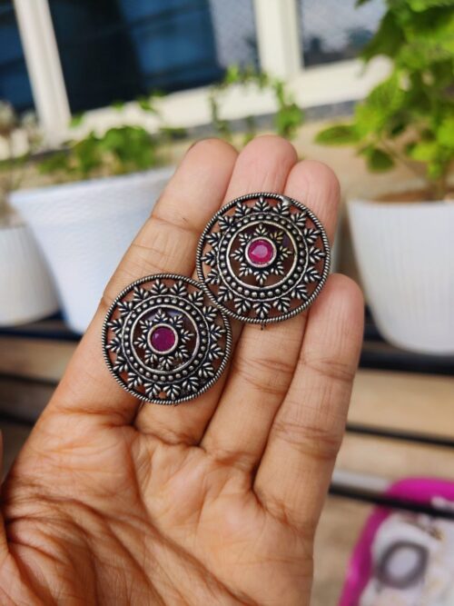 Unique Oxidised Floral Art Stud Earrings | Elegant Ethnic Jewelry for Women