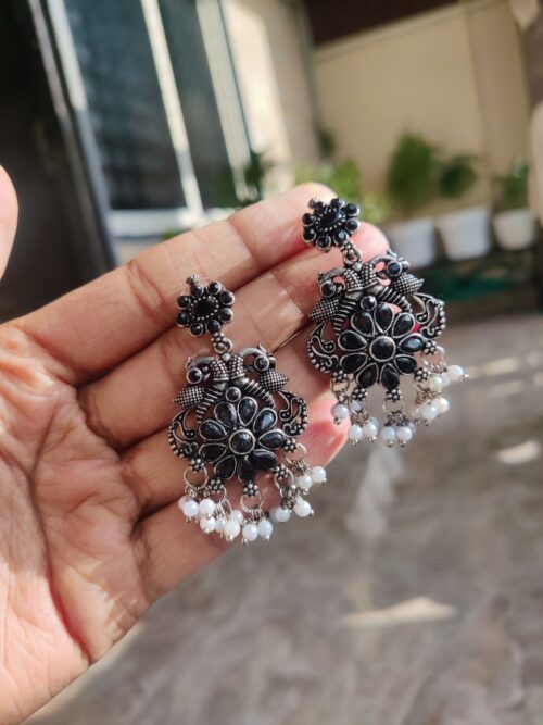 Oxidised Peacock Design Stone Work Earrings ? Elegant Ethnic Jewelry for Women