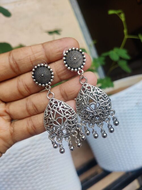 Oxidised Floral Art Dangler Earrings | Traditional Ethnic Jewelry for Women and Girls