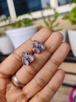 Stylish Oxidised Monalisa Stone Stud Earrings | Elegant Daily Wear Jewelry for Women
