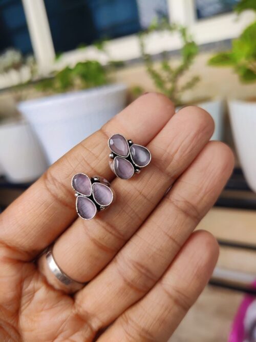 Stylish Oxidised Monalisa Stone Stud Earrings | Elegant Daily Wear Jewelry for Women