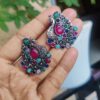Stone Work German Silver Peacock Stud Earrings | Traditional Ethnic Jewelry for Women and Girls