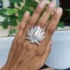 German Silver Lotus Design Adjustable Ring | Traditional Ethnic Jewelry for Women and Girls