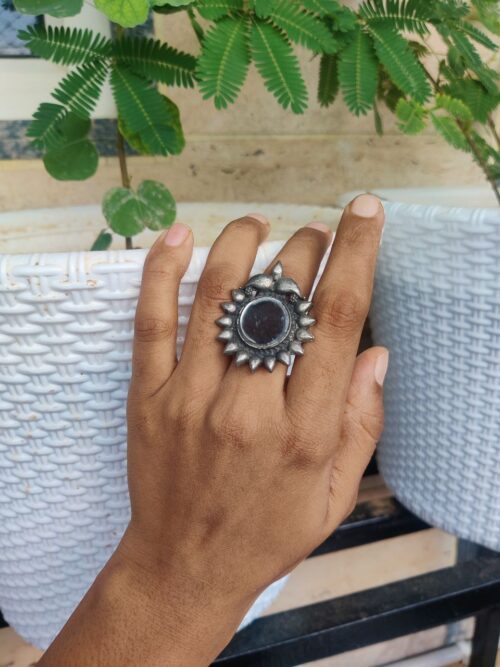 German Silver Mirror Adjustable Rings | Traditional Ethnic Finger Jewelry for Women and Girls