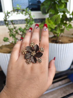 Elegant Antique Gold-Plated Flower Adjustable Ring | Stylish Ethnic Jewelry for Women