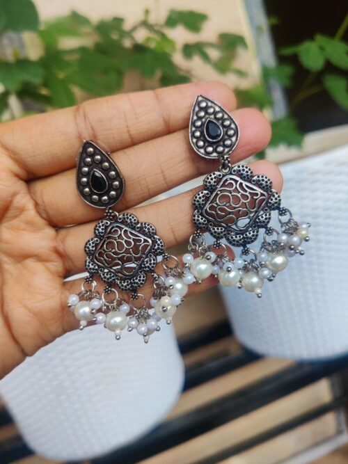 Oxidised Silver Plated Dangler Earrings | Traditional Ethnic Jewelry for Women and Girls