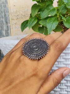 Stylish Oxidised Silver Plated Adjustable Ring | Elegant Ethnic Jewelry for Women