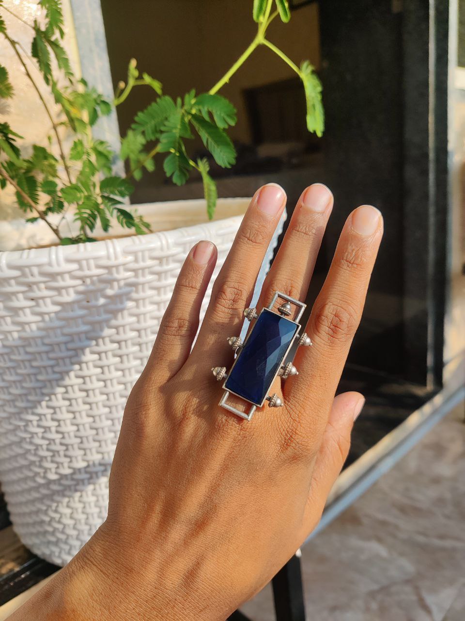 Oxidised Monalisa Stone Adjustable Ring ? Stylish Ethnic Jewelry for Women 3 Oxidised Monalisa Stone Adjustable Ring ? Stylish Ethnic Jewelry for Women - Image 3