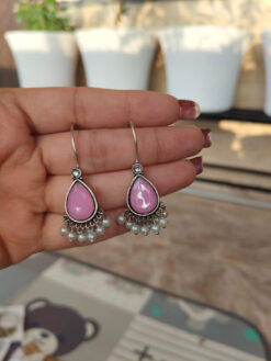 Stylish Oxidised Stone Hook Earrings | Elegant Daily Wear Jewelry for Women