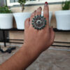 Exquisite Oxidised Stone Work Round Adjustable Ring | Stylish Ethnic Jewelry for Women