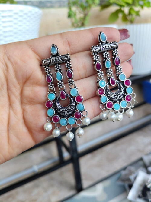 Elegant Oxidised Stone Earrings | Stylish Ethnic Jewelry for Women