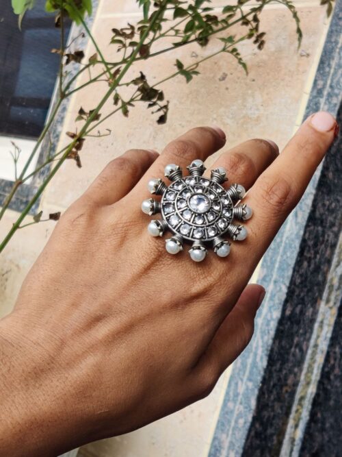 Exquisite Oxidised Stone Work Ring | Stylish Ethnic Jewelry for Women - Image 2