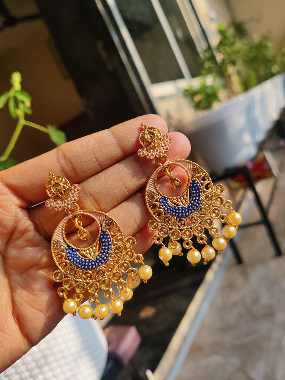 Gold Plated Matt Meena Chandbali | Traditional Ethnic Earrings for Women 1 Gold Plated Matt Meena Chandbali | Traditional Ethnic Earrings for Women