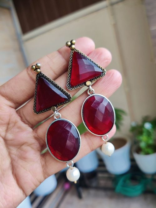 Elegant Monalisa Stone Earrings | Silver Replica Oxidized Jewelry for Women and Girls in Unique Stylish Design