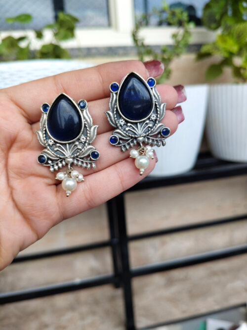 Elegant Oxidised Monalisa Stone Earrings | Stylish Ethnic Jewelry for Women