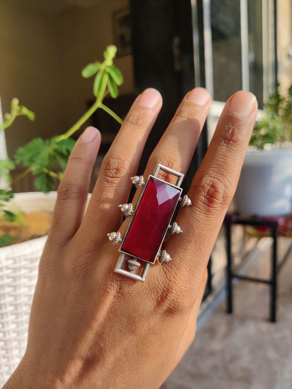 Oxidised Monalisa Stone Adjustable Ring ? Stylish Ethnic Jewelry for Women 2 Oxidised Monalisa Stone Adjustable Ring ? Stylish Ethnic Jewelry for Women - Image 2