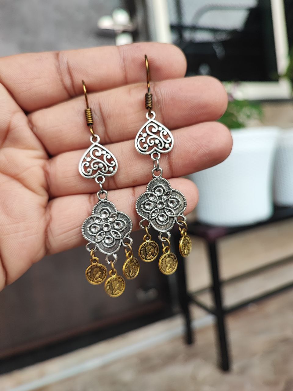 Unique Golden and Silver Mix Charms Dangler Earrings | Elegant Partywear Jewelry for Women 1 Unique Golden and Silver Mix Charms Dangler Earrings | Elegant Partywear Jewelry for Women