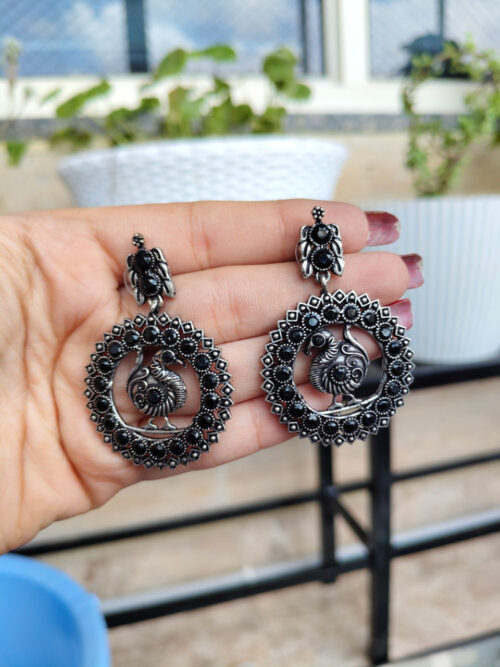 Elegant Oxidised Peacock Circle Earrings | Traditional Ethnic Jewelry for Women