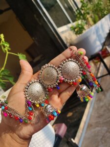 German Silver Navratri Special Earrings with Maangtika | Traditional Alloy Jewelry for Women