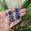 Oxidised Blue Stone Stud Earrings | Elegant Ethnic Jewelry for Women