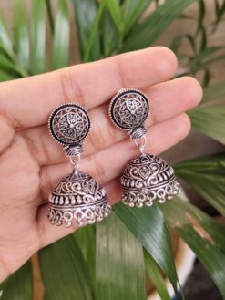 Silver Plated Jhumka Dangler Earrings With Elegant Traditional Design