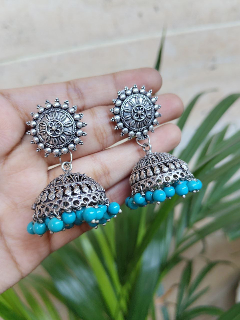 Trendy Oxidised Silver Plated Jhumka with Turquoise Stone | Elegant Jewelry for Women 1 Trendy Oxidised Silver Plated Jhumka with Turquoise Stone | Elegant Jewelry for Women