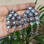 Oxidized German Silver Earrings With Elegant Stone Work Design