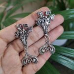 German Silver Peacock Dangler Earrings With Elegant Traditional Design