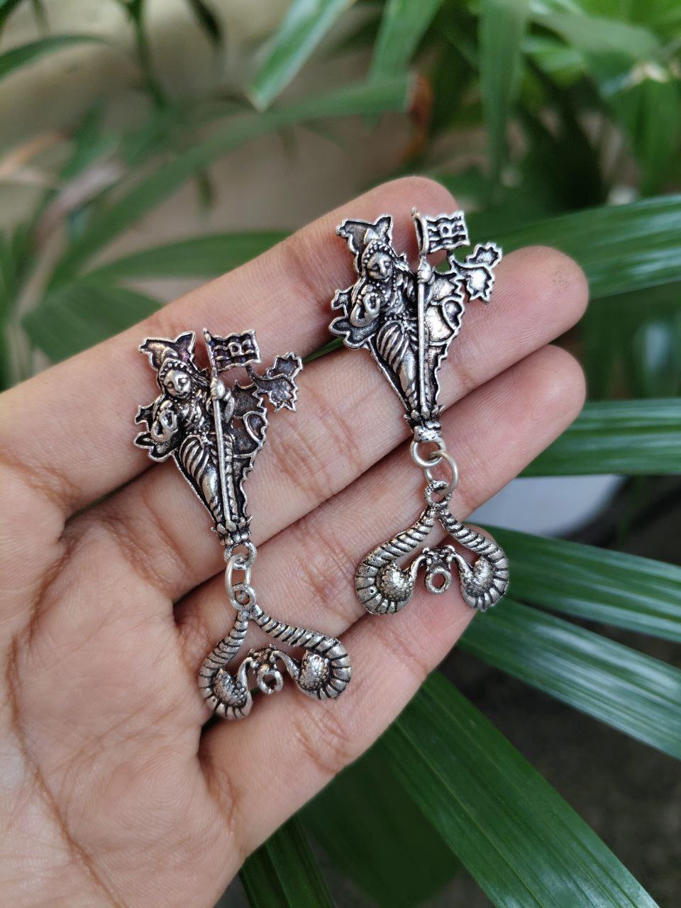 German Silver Peacock Dangler Earrings With Elegant Traditional Design 1 German Silver Peacock Dangler Earrings With Elegant Traditional Design