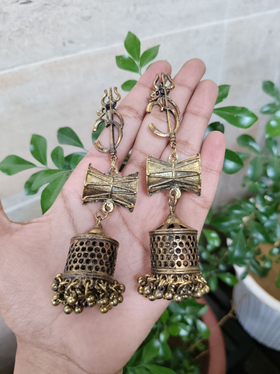 Golden Oxidised Trishul Earrings | Spiritual Traditional Temple Design Ethnic Jewelry 1 Golden Oxidised Trishul Earrings | Spiritual Traditional Temple Design Ethnic Jewelry